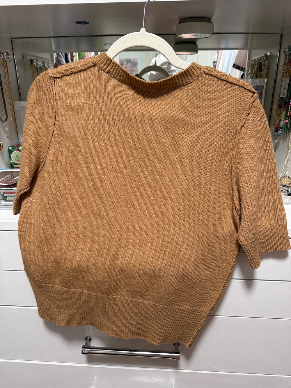 Marni Tan Short-Sleeve Knit Top with Burgundy Script Logo - Picture 2 of 5